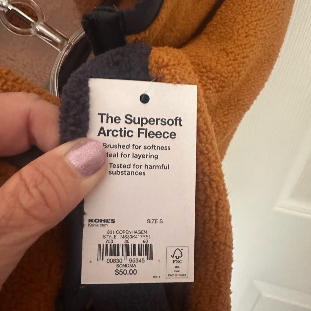 Men’s article fleece quarter zip. Copper Blue - Picture 3 of 3